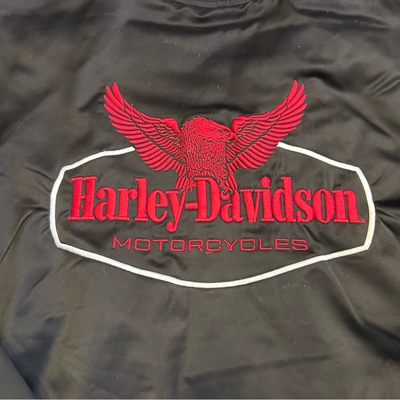 Harley-Davidson Flying Eagle Black/Red Bomber Jacket Mens L Full Zip Racing - Picture 11 of 11